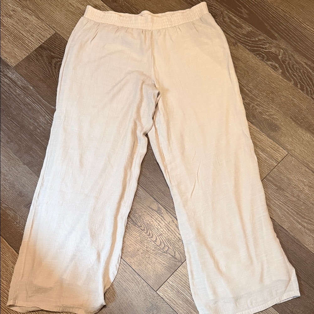 Relaxed Wide Leg Lined Pants in Natural Cream